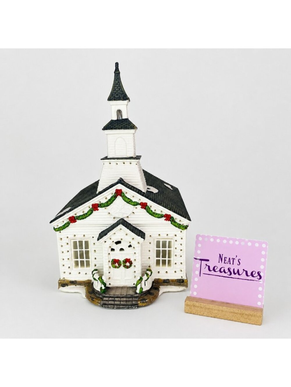 Workbench Santa OUR LADY OF MERCY Church Fiber Optic Christmas Village FLAW